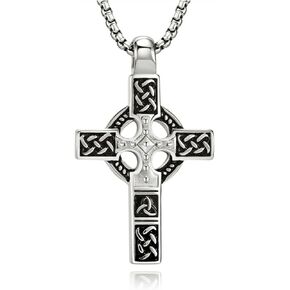 Men's Irish Cross Necklace Celtic Knot Cross Pendant Christian Religion Prayer Crucifix Jewelry Gift in Christmas Birthday Father Day
