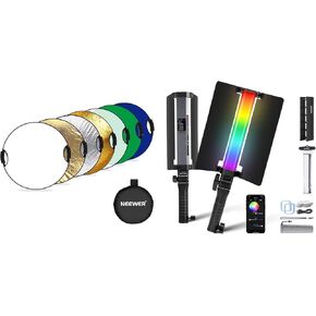 NEEWER RGB1 LED Tube Light Stick with Metal Barndoor, Handle, Touch Bar/APP Control, Magnetic Handheld RGB Video Light with 43"/110cm 7 in 1 Light Reflector