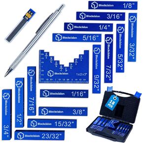 Blockcision Setup Blocks Woodworking Tools - 16 PCS Height Gauge Block Set with Easy Block, Precision Ruler-Marked Bars and Case - Aluminum Setup Bars for Router and Table Saw Accessories