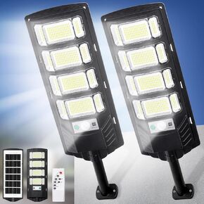 Solar Flood Lights Outdoor, 10000LM 6500K IP65 Solar Street Lights Outdoor Waterproof, Motion Sensor Lights Dusk to Dawn with Remote Control, Outdoor Solar Lights for Yard, Patio, 2 Pack