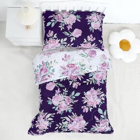 TANOFAR 4-Piece Toddler Bedding Sets for Girls - Ultra Soft Purple Floral Toddler Girl Bedding, Reversible Crib Bed Sets, Includes Comforter, Flat Sheet, Fitted Sheet and Pillowcase (Purple)