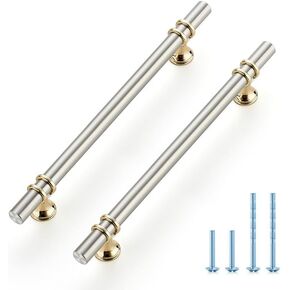 Ravinte Hardware 15 Pack 8-13/16 Inch Brushed Nickel & Gold Cabinet Pulls Handles Kitchen Cabinet Hardware Cupboard Handles Dresser Drawer Pulls 6-1/4 Inch CC