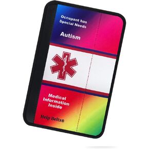 Autism Awareness Medical Alert Seat Belt Cover (9") with Pocket for Emergency Information and Contacts Form Also Online. Fits All seat Belts and is Made by Help Belts. (Rainbow/White)