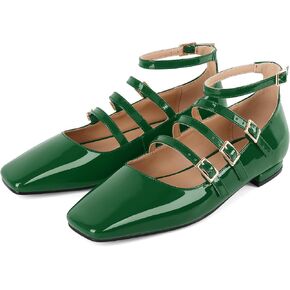 SAMMITOP Mary Jane Shoes Women Ballet Flats Low Block Heel Square Toe Flats Ankle Strap Pumps Wedding Dressy