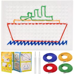Thread Board for Kids, StitchBoard for Kids Thread, Sensory Thread Board, String Art Kit for Kids with Colored Ropes, DIY Children's String Weaving Drawing Board, for Birthday Boys Girls.