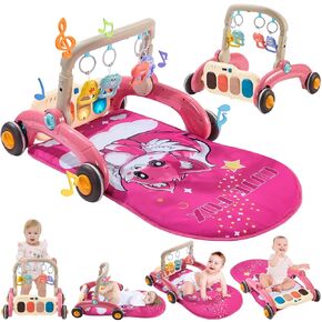 Baby Play Gym Walker Kick and Play Piano Gym for Boys Girls Play Mat Musical Tummy Time Mat Infant Christmas Newborn Gifts Toddlers (Fox)