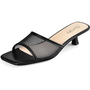 Mesh Heel Mules for Women Kitten Heeled Sandals Square Open Toe Comfort Slip On Casual Shoes