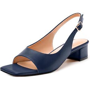 Womens Low Heel Slingbacks, Square Peep Toe Block Heel Sandals for Women, Comfort Heeled Casual Shoes