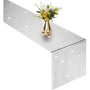 4 Packs Glitter Disco Party Table Runner 12 x 108 Inches Mirror Silver Foil Decor for 70s 80s Disco Party Decorations Birthday Home Table Decorations