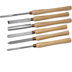 8pcs HSS Wood Lathe Chisel Set, Turning Tools with Wooden Box, Parting Tool, Spear Scraper, Skew Chisel 1" and 5/8", Spindle Gouge, Round Nose Scraper, Bowl Gouge, Roughing Gouge.
