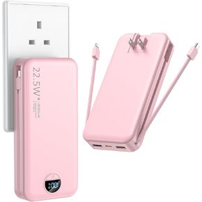 Portable Charger with Wall Plug, 20000mAh USB C Power Bank Fast Charging, External Battery Pack with Built in Cables, Digital Display, 5 Output 2 Input for iPhone Android Cell Phone Tablet