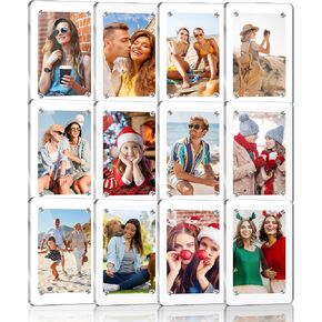 ESRICH 6 Pack Acrylic Fridge Magnetic Frame, Polaroid Magnet Frame,Double Sided Photo Magnet Frames for Refrigerator,Mini Frame Clear (2.36 x 3.54Inch)
