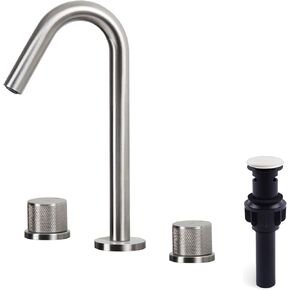 Matte Black Two Handles 8 inch Widespread Bathroom Sink Faucet with Pop Up Drain and cUPC Faucet Supply Hoses, 8" Vanity Faucets 3 Pieces Basin Faucets