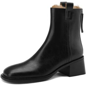 TinaCus Handmade Women's Genuine Leather Square Back Zip Mid Block Heel Charming Ankle Boots in Kuwait