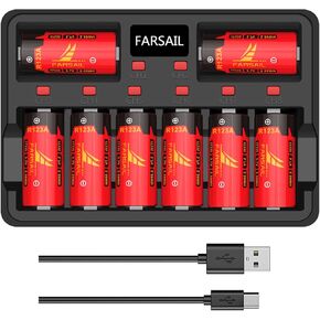 8-Pack 3.7V 800mAH 123A Rechargeable Batteries Replacement CR123A Lithium Batteries and Charger Compatible with Arlo VMS3130 VMC3030 3200 3330 3430 3530 Security Cameras, Alarm System, Flashlight