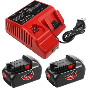 6.0Ah Replacement for Milwaukee M18 Battery with Genuine Capacity and Replacement for M18 Milwaukee Battery Charger with USB Compatible with Milwaukee M18 Tools (2-Pack 6.0Ah and N12-18C)
