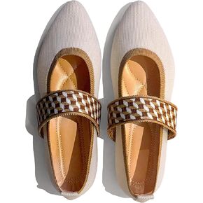 REFRASE LIFE Women's Flats Pointed Toe with Strap, Dressy Knit Slip-On Flats for Everyday Wear, Comfortable, Lightweight and Breathable