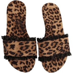GORGLITTER Women's Leopard Flat Sandals Open Toe Cheetah Beach Summer Slide Shoes
