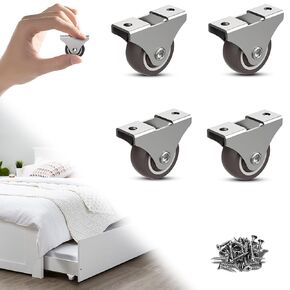 1.25 Inch Rubber Caster Wheels,Mini Fixed Caster, Quiet Rolling Casters, Low Profile Casters and Casters for Furniture, Drawers, Storage Bins, Small Appliances (Brown 8PCS, 1.25 inch)