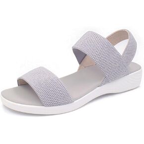 L LOUBIT Women's Sandals Elastic Strap Summer Comfort Open Toe Slides Anti-Slip Lightweight Flat Sandals
