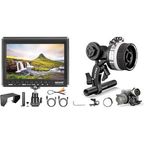 NEEWER F100 7inch Camera Field Monitor HD Video Assist IPS 1280x800 HDMI Input 1080p with Sunshade and Ball Head for DSLR Cameras, Mini Follow Focus with A/B Stops Included