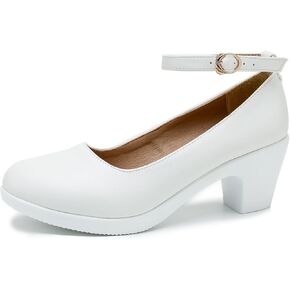 LIURUIJIA Women's Chunky Low Block Heels Mary Jane Closed Toe Work Pumps Ankle Strap Comfortable Round Toe Dress Wedding Work Shoes