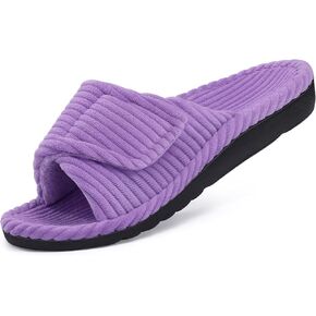 Litfun Orthopedic House Slippers for Women Adjustable Arch Support Indoor Slippers Open Toe Corduroy Bedroom Shoes, Purple 42