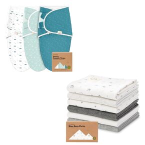 KeaBabies 3-Pack Baby Swaddle Sleep Sacks and 6-Pack Baby Burp Cloths for Baby Boys and Girls - Organic Newborn Swaddle Sack, Large Baby Burp Cloths, Burping Cloths for Babies