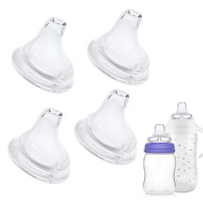 4Pcs Sippy Spouts Nipples Compatible with Lansinoh Bottles and NUK Active/Learner Cups, Soft Silicone Bottle Replacement Nipple Spout Nipples, BPA-Free, 6m+, Variable Flow