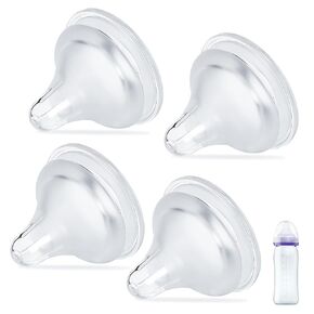 4 Packs Silicone Bottle Nipples Compatible with Lansinoh Bottles, Replacement Bottle Nipple, BPA-Free, No Spill, Anti-Colic, Size S, 1+ Months (Slow Flow)