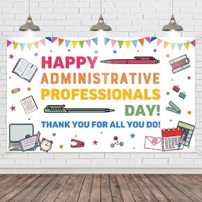 Happy Administrative Professional Day Decorations Banner Backdrop – Gifts for Women and Men, Thank You We Appreciate You Sign, Photography Background, Wall Party Decor Supplies, 70.8x43.3 Inch