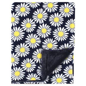 Hudson Baby Unisex Baby Plush Blanket with Furry Binding and Back, Navy Daisy, One Size