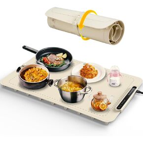 Warming Tray with Full Surface Heating, Foldable & Portable Food Warmer, 3 Temperature Settings & Child Lock, Premium Silicone Warmer Mat for Parties, Family Gatherings, Holidays, Daily Use