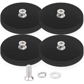 88MM Large Mounting Magnets,100LBS Bolt on Magnets with M8 Threaded Studs and Nuts,Anti-Scratch Neodymium Magnets Rubber Magnets,Stud Magnet for Signal Light Mirror Camera License Magnetic Mount