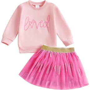 BemeyourBBs Toddler Girl Valentines Outfit Baby Girl Crewneck Shirt Tutu Skirts Set Cute Little Girl Spring Clothes