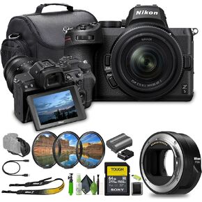 Nikon Z5 كاميرا إطار كاملة بدون مرآة مع عدسة تكبير 24-50 مم + محفظة بطاقة الذاكرة + 64 جيجا بايت SF-M بطاقة ذاكرة صعبة + 12 بوصة Flex Tripod FTZ II Mount