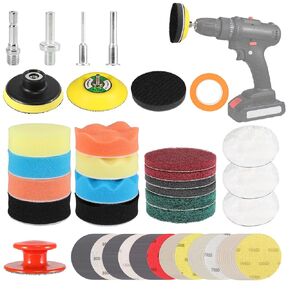 Headlight Restoration Kit,86pcs 3 Inch Drill Sanding Disc for Car with 1/4 Inch Shank Backing Hook and Loop,Wet Dry Sanding Paper, Masking Tape,Buffing Sponge, Soft Interface, Woolen Buffer,Handle