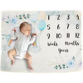 Baby Monthly Milestone Blanket for Newborn Boys and Girls - Perfect Weekly - Monthly - Yearly Blanket 40" x 50" - Rainbow Blanket Theme