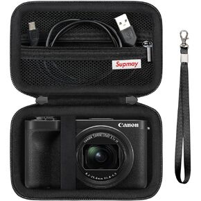 Hard Carrying Case for Canon PowerShot V1 Digital Camera, Storage Holder Travel Bag with Zipper Mesh Pocket for Battery Pack, Charging Cable, USB Card, Black