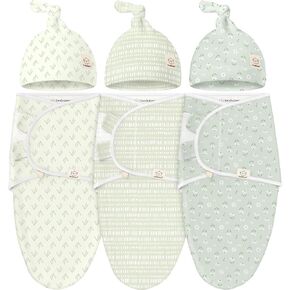 KeaBabies 3-Pack Swaddles for Newborn Baby Girls, Boys with Hats - Organic Soft Baby Sleep Sacks, Breathable Baby Swaddle 3-6 Months Beanies Set, Premie Infant Sleep Sack 0-3 Months (Nordic)