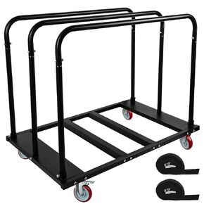Folding Table Cart with 3 Handrails, Heavy Duty Table Dolly w/ 5" Grey PU Swivel Wheels, Table Cart w/ 1500 LBS & 10 Table Capacity for Home, Party, Factory, Hotel, Warehouse