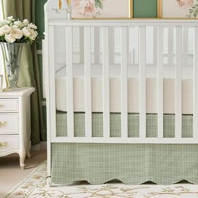 Brandream Scallop Edge Cotton Crib Skirt ، Baby Boy ، Baby Girl ، Jender Melect Crib Skirt Toddler Bedskirt Farmhouse Chic Crib Crib Skirt ، Boho Bohemian Green Green Green Green
