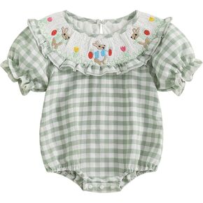 Newborn Baby Girl Easter Outfit Bunny Bubble Romper Embroidery Cute Smocked Cute Summer Clothes