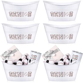 Pickmesh 6 Pcs Basketball Senior Night Sport Gift Basket, Senior 2025 Graduation Gift Basket, 4.5L Plastic Sport Theme Oval Storage Tub for 2025 Senior Night Gift Decor Sport Party Favors