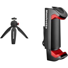 Manfrotto PIXI Mini Tripod and Smartphone Clamp Bundle for Compact System Cameras, DSLR, Mirrorless, and Smartphones