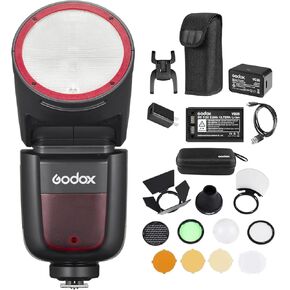 Godox V1 V1-N V1N USA Version Camera Flash with Accessories for Nikon, V1U-N 76Ws 2.4G TTL HSS Flash Speedlite Speedlight Kit with Diffusion Dome, 4 Filters, Snoot, Honeycomb Grid, 4-Way Barn Door