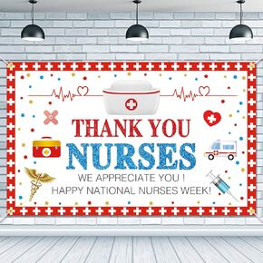 Thank You Nurses Backdrop Banner 73 x 43 Inch Nurse Appreciation Week Background Banner Happy National Nurses Week Party Decorations Medical Doctor Nursing Day Indoor Outdoor Photo Booth Props