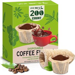 VIVI SKY K Cup Filters Disposable with Lid, 100 Count Coffee Filters K Cup Paper Filters for Keurg Brewers Single Serve 1.0 and 2.0 Reusable K Cup Coffee Pods(Natural with Lid, 100)