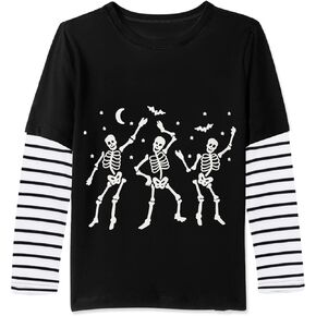 Toddler Boy Halloween Tshirts Glow-in-The-Dark Skeleton Ghost Short Sleeve Shirt Kids Pumpkin Tee Tops 1-7 Years