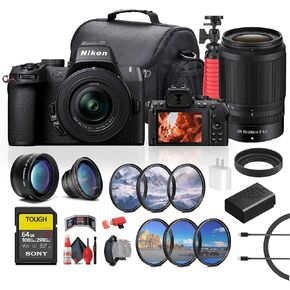 Nikon Z50 II Lightweight Mirrorless Camera with Nikon NIKKOR Z DX 16-50mm & 50-250mm Lenses (1788) + 64GB Memory Card + Telephoto Lens + Camera Bag + Wide Angle Lens + More (Renewed)